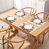 Hitzebeständige Platzdeckchen, waschbare Tischsets für Küchentisch, Rowan bunte Vogelblume und Rowan-Sträucher auf W, rutschfeste, saugfähige Tischsets Platzdeckchen, 6 Stück