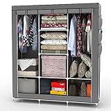 INTIRILIFE Faltschrank 130x175x45 cm in ASCH GRAU - mit Reißverschluss Stoffschrank Kleiderschrank mit Kleiderstange, Fächern und Seitentasche - Camping Steckschrank Textil Garderobe