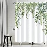 Duschvorhang Grün Blätter, Uiiooazy Duschvorhang Eukalyptus Blatt Blumen Pflanze Duschvorhäng Badewanne Anti Schimmel Wasserdicht Polyester Stoff Waschbar Blickdicht Bad Vorhang mit 12 Haken 180x200cm