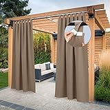 PONY DANCE Terrasse Vorhänge Outdoor Gardinen Wasserdicht Balkon Vorhang Sichtschutz Schlaufenschal Outdoorvorhänge mit Klettverschluss für Pavillon, 2 Stücke H 243 x B 132 cm, Cappuccino