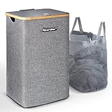 Spardar Wäschekorb mit Deckel, 100L Faltbarer Wäschekorb mit Wäschesack XXL Wäschesammler Wäschebox für Schmutzwäsche Waschenkorbe Laundry Baskets, Groß Wäschekörbe Doppelhenkel Wäschetonne (Grau)