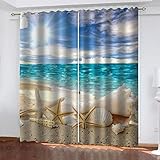 GSKOQD Vorhang Blickdicht Ösenschal Verdunkelungsvorhang 3D Sonnenstrand-Seestern Muster Gardinen Wohnzimmer Kinderzimmer Thermovorhang Ösenvorhänge 2Er Set Blickdichte Vorhänge 220X214Cm (B X H)