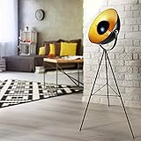 Jago® Stehleuchte mit Stativ - 70 x 70 x 139 cm - 60W, LED, E27, Schwarz-Gold, Schwenkbar-Tripod Stehlampe, Standleuchte, Fußbodenlampe im Retro Vintage Design für Wohnzimmer, Schlafzimmer, Studio