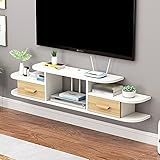 Wandmontiertes TV-Regal, Zwei Schranktüren, Schubladen, schwebender TV-Ständer mit Drahtloch, für DVD-Blu-Ray-Player, Satelliten-TV-Box/helles Nussbaum/140 cm