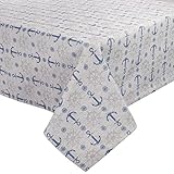 Tischdecke Maritim Anker 130x130 cm Mitteldecke Decke Stoff Gartentischdecke Unterdecke Nautik Hellgrau Blau