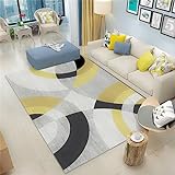 Für Esszimmer Schlafzimmer Büro Gelb Teppich Wohnzimmer Gelb Geometrisches Muster In Einem Bogen Teppichboden Für Das Schlafzimmer Langlebig Wiederverwendbar Anti Rutsch Teppichunterlage 120X20