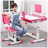 OLOTU Höhenverstellbares Kinderschreibtisch- und Stuhlset, entspiegelter Schreibtisch mit LED-Licht/Lesebrett/Schublade/neigbar, Pink