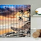 NUEV Strandlandschaft Duschvorhang Sunset Glow Seaside Resort Badezimmer Wasserdichter Polyester-Trennvorhang Home Decor S.2 200x200cm