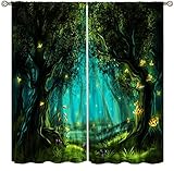 Fantasy Nature Vorhänge für Fenster, Gothic Gate Fantasy Wald Thema Vorhänge für Wohnzimmer, Magic Dreamland Fairy Landschaft Muster Verdunkelung Vorhänge 2 Panel Sets, 132 x 84 cm