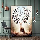 Wohnkultur Nordic Elk Deer Canvas Bild Modern Decorative Pictures Prints and Posters Parent-child Deer Animal Bild Living Room Decoration 40x60cm x1 Rahmenlos