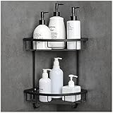 GRICOL Duschablage Ohne Bohren Duschregal Metall Eckablage Duschkorb Rostfrei Dusche Ablage Badezimmerregal mit Aufkleber Badregal für Bad und Küche 2 Etagen Schwarz