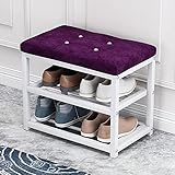 Schuhregal Bank Mit Kissensitz,③-Dritter Eingang Schuhbank Schuhaufbewahrung Organizer Mit Metallregal,Flur Schuhwechselhocker-A-Velvet 50x45x30cm(20x18x12inch)