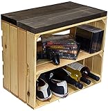 Kistenkolli Altes Land Sitzkiste Johanna Obstkiste und massiven Holzplanken Schuhablage Schuhkommode Hocker Sitzbank Holzbank Regalkiste aus Holz Maße 50 x 29 x 43cm L x T x H (Natur/schwarz)