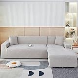 ZCXRYFL Stretch Sofa üBerzug Rutschfester Stoff Sofabezug MöBelschutz Couch üBerzug Hunde Katzen Kratzfest Sofa Cover FüR L Form Chaise Longue Kombination Sofa(ＡＡ（160-210cm）+BB（160-210cm）,Grey 3)