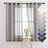 PONY DANCE Vorhang Leinenoptik Kurze Gardinen 160 cm Hoch Vorhänge im Landhaussil Vorhang Dunkelgrau Halbtransparent Voile Grdinen mit Ösen für Küchenfenster, 2 Stücke H 160 x B 140 cm
