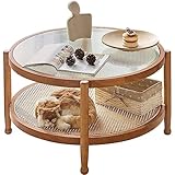 SRIMU Couchtisch, Moderner Glas-Couchtisch/Rattan, Kleine Wohnung, Modernes, Helles Luxus-Wohnzimmer, Kreative Runde Couchtisch, Kleine Wohnungskombination,A