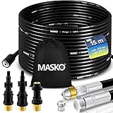 MASKO® Premium Rohrreinigungsschlauch Set Abflussreiniger 15m, 200 bar inkl. Tasche 3 Adapter 2 Düsen + rotierend kompatibel mit Kärcher k2-k7 LAVOR Hochdruckreiniger universal Rohrreinigungsset