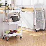 Küchenwagen Servierwagen Regalwagen 3-stufiger, Zusammenklappbarer Servierwagen Mit Rollen, Metall-Küchenaufbewahrungswagen, Rollwagen, Allzweckwagen, Obst- Und Gemüsekorb Rollwagen Küchenrollwagen (