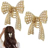 2 Stück Perlen Haarklammern Schmetterlings-haarspangen French Hair Claw Clips Hair Jaw Clips Große Haarspangen Goldfarbene Haarklammern Metall-haarschmuck Haar-accessoires Für Frauen Damen Und Mädchen