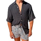 Caxndycing Leinenhemd Herren Hemd Kurzarm Leinenshirt Freizeithemd Businesshemd Sommer Casual Regular Fit Shirt Kurzarm Sommer Hemden Herren Freizeithemd Männer Einfarbig Basic Shirt