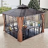 10' x 10' Outdoor-Pavillon mit Vordach, Hardtop-Pavillon, Polycarbonat-Doppeldach-Terrassenpavillon, Stahlrahmen-Aluminium-Pavillonpavillon mit Rahmen mit Anti-Rost-Beschichtung