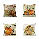 Outdoor Wasserdicht Kissenbezug 55x55cm 4er Set Sofakissen Kürbis Sonnenblume Dekokissen Doppelseitig Orange Kissenbezüge Sofa Cover Weich Kissenhülle für Garten Auto Wohnzimmer Bett Zierkissen F-5653