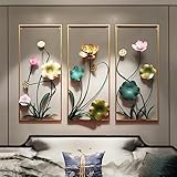 3D Lotus Metall Wanddekoration, 90 x 40 cm Handgemachte Kunst Wandschmuck Wandskulpturen, Wandbilder Wohnzimmer Wanddeko für Esszimmer Schlafzimmer Hintergrund Wand Modern Deko