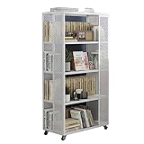 SAAKO Um 360° drehbares Bücherregal mit Rollen, stehendes Bücherregal, einfaches Metall-Bücherregal für Wohnzimmer und Schlafzimmer, Eckregal