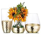 Set Mit 3 Glasvase Für Pampasgras Mit Goldener Wabe, Große Goldene Bodenvase, Moderner Hoher Blumentopf Für Skandinavische Dekoration Für Wohnzimmer, Couchtisch Herzstück, Beistelltisch, Hochzeit