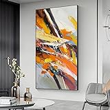 Yayun Art Orange moderne abstrakte Wandkunst, großes Format, Korridor-Dekoration, Gemälde, Wohnzimmer, vertikale Version, hängendes Gemälde, 80 x 160 cm/31 x 63 Zoll, mit schwarzem Rahmen