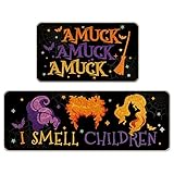 Tailus Halloween Sanderson Sisters Küchenteppich-Set, 2 Stück, I Smell Kinder, Anti-Müdigkeit, Küchenmatten, Urlaubsdekoration, Party-Heimdekoration, 43.2x73.3 cm und 43.3x12x12x17.9 cm