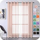 MRTREES Voile Gardinen Vorhang halbtransparent kurz mit Ösen in Leinenoptik Stores Gardinen Schals für Wohnzimmer Schlafzimmer Kinderzimmer Altrosa 225×140cm (H×B) 2er Set