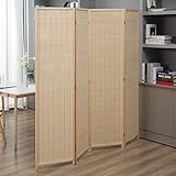Makika Trennwand/Raumteiler Faltbar aus Bambus - Paravent Umkleide Sichtschutz Spanische Wand - 180 x 180 cm Raumtrenner 4 teilig Leinwand - Natur