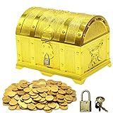 YOYIAG Piraten Schatztruhe Gold Schatztruhe Kindergeburtstag Kunststoff Piraten Retro Schatzruhe mit Schloss und Schlüssel, Schmuck Aufbewahrung Schatzkiste für Aufbewahren, Schmücken, Kindergeschenk