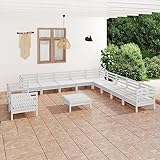 DCRAF 12-teiliges Gartenmöbel-Set aus massivem Kiefernholz weiß