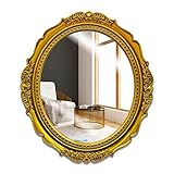 NOODCO Ovaler Dekorativer Wandspiegel In Antikgold, Traditioneller Geschnitzter Vintage-Schminkspiegel, Retro-Hängespiegel for Schlafzimmer, Wohnzimmer, Schminktisch, Schreibtischdekoration