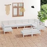 DCRAF 10-teiliges Gartenmöbel-Set aus massivem Kiefernholz weiß