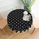 Evealyn Weißes Punktemuster bedruckte runde Tischdecke Tischdecke Wasserdichte Tischdecke Knitterfest Restaurant Tuch für Küche Esszimmer Hochzeit Partys
