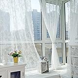 Baoer 2 Stück Blumen-Spitzen-Vorhänge, bestickte Spitzen-Fenstervorhang, Gaze, gestrickter Jacquard-Vorhang für Schlafzimmer, Wohnzimmer, Stangentasche, Retro-Stil, Vintage