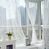 Baoer 2 Stück Blumen-Spitzen-Vorhänge, bestickte Spitzen-Fenstervorhang, Gaze, gestrickter Jacquard-Vorhang für Schlafzimmer, Wohnzimmer, Stangentasche, Retro-Stil, Vintage