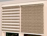 TROYAHOME® Doppelrollo Klemmfix Ohne Bohren Duo Rollo Fenster Rollo Easyfix (Wood Braun, 80 x 150 cm (Stoffbreite 77 cm)