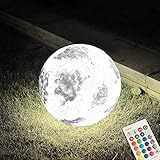 Eurotondisplay LED Gartenleuchte Außenlampe Kugellampe mit Stromkabel 3 M Leuchtkugel 60cm Farbwechsel Fernbedienung RGB Dimmbar Fassung E27 inkl Leuchtmittel IP55 (YQ600-A Mondstruktur)