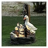 Gartenbrunnen Enten Statue Zierbrunnen Vogelbad Wasserfall,Terrassenbrunnen Garten Wasserbrunnen,Tierstatue Mit LED-Lichtern,Solarbrunnen Für Den Garten,Gartenleuchte Teichpumpe,Harz-Tierstatue ( Size