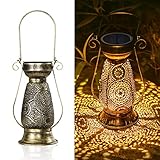 Solar Laternen für Draußen, Görvitor Metall IP44 Wasserdicht Solarlaterne für Außen, Warmweiß LED Orientalisch Solarlampen für Außen Hängend Garten Outdoor Balkon Deko Vintage Geschenk (Gold)