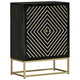 Möbel Sideboard mit 2 Türen schwarz & gold 55x30x75 cm Massivholz Mango