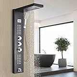 Rozin Thermostat Duschpaneel Schwarz Klassiker Edelstahl Duschsystem mit Handbrause Massagedüsen, Wasserfall und Niederschlag Duschkopf