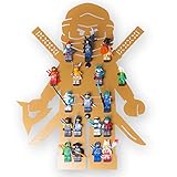 moin minis goldenes Kinderzimmerregal für 18 Minifiguren kompatibel mit Ninja Figuren, Aufbewahrungsregal Schaukasten Regal Wandregal Ordnungssystem Sammelvitrine