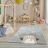 Teppich Kinderzimmer - Teppiche für Kinderzimmer, Kinderteppich Junge, Kinderteppich mit Bergen, Bär, Panda, Sterne, (Türkis-Beige, Größe: 80x150 cm)