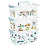 Aufbewahrungsbox Kinder, 3 Stück Aufbewahrungsboxen Kinder, 4l Kisten Aufbewahrung mit Deckel, Griff, Aufbewahrungsbox mit Deckel Kinder, Plastikbox mit Deckel Clickverschluss Boxen Aufbewahrung Blau