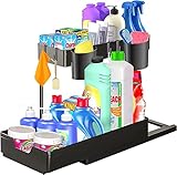 JOIENDY 2 Etagen Unter Waschbecken Regal Spülschrank Organizer Schrank Organizer Küche mit 4 Haken & 2 Tasse Küchenschrank mit Schiebeschublade Unterschrank Badezimmer Arbeitsplatte Gewürzregal